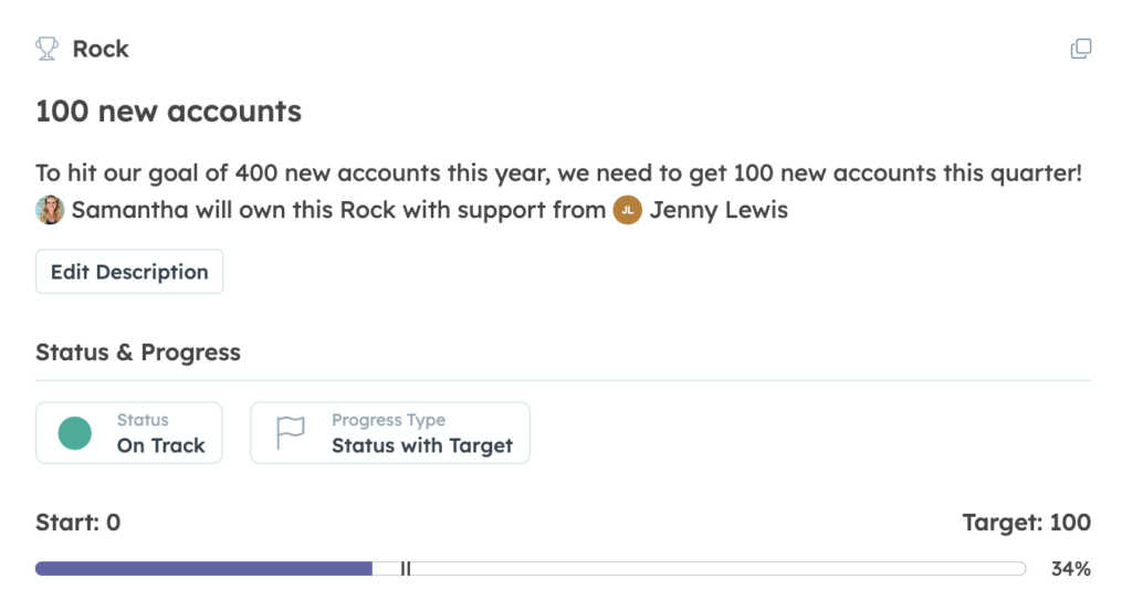 Screenshot of Rock with numerical target in Strety showing progress.